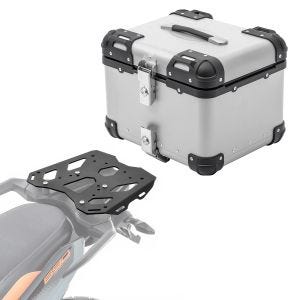 Sett toppkoffert i aluminium + bagasjehylle egnet for KTM 890 SMT 23-24 Bagtecs XS45 sølv