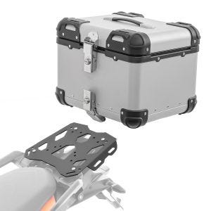 Sett aluminium toppkoffert + bagasjehylle egnet for KTM 1050 Adventure 15-16 Bagtecs XS45 sølv