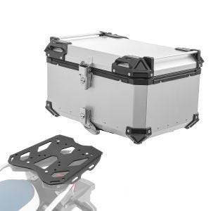 Sett aluminium toppkoffert + bagasjehylle egnet for BMW F 750 / 850 GS 18-23 Bagtecs XB65 sølv