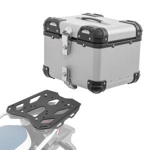 Sett aluminium toppkoffert + bagasjehylle egnet for BMW F 750 / 850 GS 18-23 Bagtecs XS45 sølv