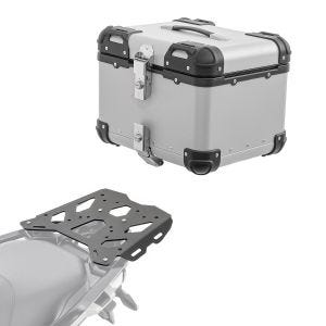 Sett aluminium toppkoffert + bagasjehylle egnet for BMW R 1200 / 1250 GS 13-23 Bagtecs XS45 sølv