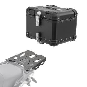 Sett aluminium toppkoffert + bagasjehylle egnet for BMW R 1200 / 1250 GS 13-23 Bagtecs XS45 svart
