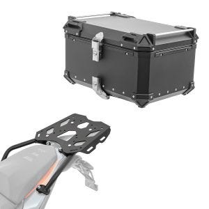 Sett aluminium toppkoffert + bagasjehylle egnet for KTM 390 Adventure 20-24 Bagtecs XB65 svart