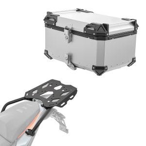 Sett aluminium toppkoffert + bagasjehylle egnet for KTM 390 Adventure 20-24 Bagtecs XB65 sølv