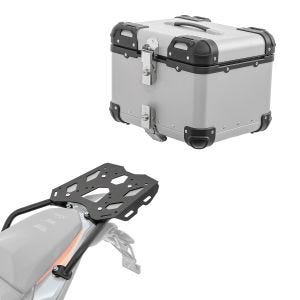 Sett aluminium toppkoffert + bagasjehylle egnet for KTM 390 Adventure 20-24 Bagtecs XS45 sølv