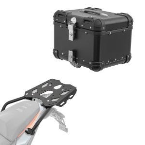 Sett aluminium toppkoffert + bagasjehylle egnet for KTM 390 Adventure 20-24 Bagtecs XS45 svart