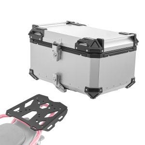Sett aluminium toppkoffert + bagasjehylle egnet for Moto Guzzi V85 19-23 Bagtecs XB65 sølv
