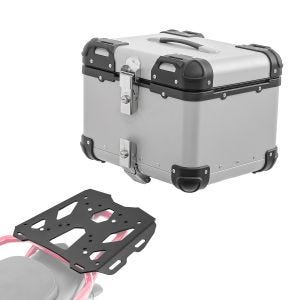 Sett aluminium toppkoffert + bagasjehylle egnet for Moto Guzzi V85 19-23 Bagtecs XS45 sølv