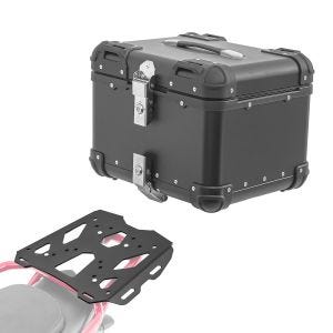 Sett aluminium toppkoffert + bagasjehylle egnet for Moto Guzzi V85 19-23 Bagtecs XS45 svart