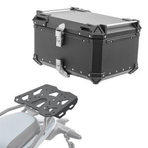 Sett aluminium toppkoffert + bagasjehylle egnet for Royal Enfield Himalayan 450 2024 Bagtecs XB65 svart