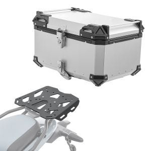 Sett toppkoffert i aluminium + bagasjehylle som passer til Royal Enfield Himalayan 450 2024 Bagtecs XB65 sølv