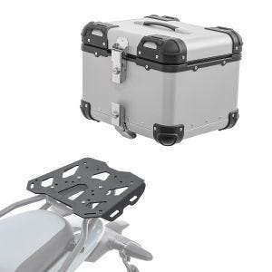 Sett toppkoffert i aluminium + bagasjehylle egnet for Royal Enfield Himalayan 450 2024 Bagtecs XS45 sølv