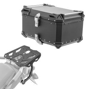 Sett aluminium toppkoffert + bagasjehylle egnet for Suzuki V-Strom 650 / XT 17-24 Bagtecs XB65 svart