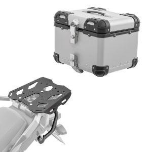 Sett aluminium toppkoffert + bagasjehylle egnet for Suzuki V-Strom 650 / XT 17-24 Bagtecs XS45 sølv