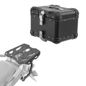 Sett aluminium toppkoffert + bagasjehylle egnet for Suzuki V-Strom 650 / XT 17-24 Bagtecs XS45 svart