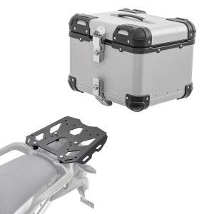 Sett aluminium toppkoffert + bagasjehylle egnet for Triumph Tiger 900 20-24 Bagtecs XS45 sølv