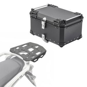 Sett toppkoffert i aluminium + bagasjehylle som passer til Royal Enfield Himalayan 410 21-24 Bagtecs XB65 svart