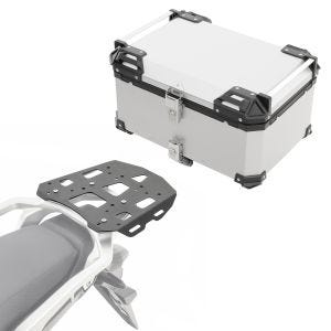 Sett aluminium toppkoffert + bagasjehylle egnet for Royal Enfield Himalayan 410 21-24 Bagtecs XB65 sølv