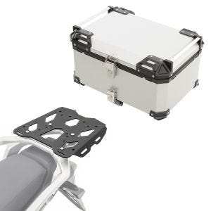 Sett aluminium toppkoffert + bagasjehylle egnet for Honda Transalp XL 750 23-24 Bagtecs XB65 sølv