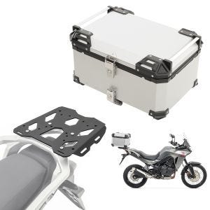 Sett aluminium toppkoffert + bagasjehylle egnet for Honda Transalp XL 750 23-24 Bagtecs XB65 sølv DPL2