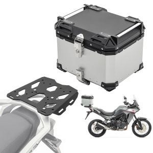 Sett aluminium toppkoffert + bagasjehylle egnet for Honda Transalp XL 750 23-24 Bagtecs XB45 sølv DPL2