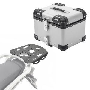 Sett aluminium toppkoffert + bagasjehylle egnet for Husqvarna Norden 901 21-24 Bagtecs XS45 sølv