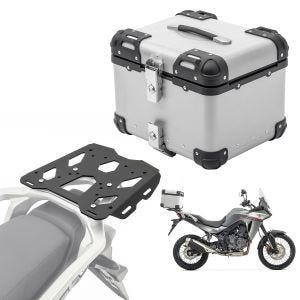 Sett aluminium toppkoffert + bagasjehylle egnet for Honda Transalp XL 750 23-24 Bagtecs XS45 sølv DPL2