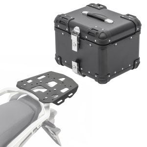 Sett aluminium toppkoffert + bagasjehylle egnet for Husqvarna Norden 901 21-24 Bagtecs XS45 svart
