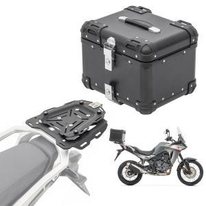 Sett aluminium toppkoffert + bagasjehylle egnet for Honda Transalp XL 750 23-24 Bagtecs XS45 svart DPL2