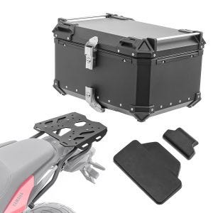 Sett aluminium toppkoffert + bagasjehylle egnet for Yamaha Tracer 7 21-24 Bagtecs XB65 svart + ryggpolstring
