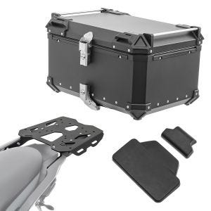 Sett aluminium toppkoffert + bagasjehylle egnet for Harley Davidson Pan America 1250 / Special 21-24 Bagtecs XB65 svart + ryggpolstring