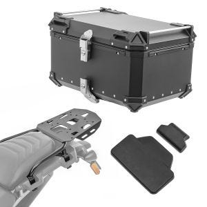 Sett aluminium toppkoffert + bagasjehylle egnet for Harley Davidson Pan America 1250 / Special 21-24 Bagtecs XB65 svart + ryggpolstring