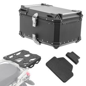 Sett aluminium toppkoffert + bagasjehylle egnet for BMW R 1200 GS 04-12 Bagtecs XB65 svart + ryggpolstring