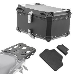 Sett aluminium toppkoffert + bagasjehylle egnet for BMW R 1200 / 1250 GS 13-23 Bagtecs XB65 svart + ryggpolstring