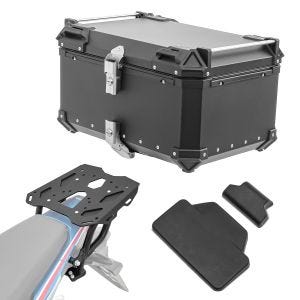 Sett aluminium toppkoffert + bagasjehylle egnet for Africa Twin CRF 1100 L 20-24 Bagtecs XB65 svart + ryggpolstring