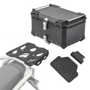 Sett aluminium toppkoffert + bagasjehylle egnet for Honda Transalp XL 750 23-24 Bagtecs XB65 svart + ryggpolstring