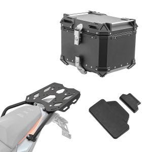 Set Alu Topcase + Gepäckbrücke passend für KTM 390 Adventure 20-24 Bagtecs XB45 schwarz + Rückenpolster