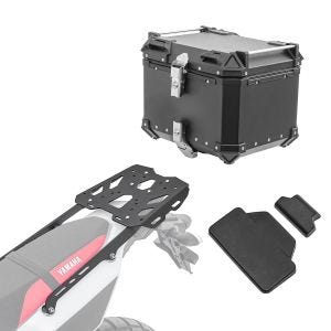 Set Alu Topcase + Gepäckbrücke passend für Yamaha Tenere 700 World Raid / Rally 22-24 Bagtecs XB45 schwarz + Rückenpolster