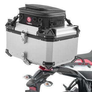 Set Alu Topcase + Gepäckbrücke passend für Yamaha Tenere 700 World Raid / Rally 22-24 Bagtecs XB65 silber + Zusatztasche