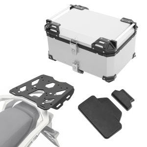 Set Alu Topcase + Gepäckbrücke passend für Honda Transalp XL 750 23-24 Bagtecs XB65 silber + Rückenpolster