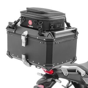 Set Alu Topcase + Gepäckbrücke passend für Honda Transalp XL 750 23-24 Bagtecs XB65 schwarz + Zusatztasche