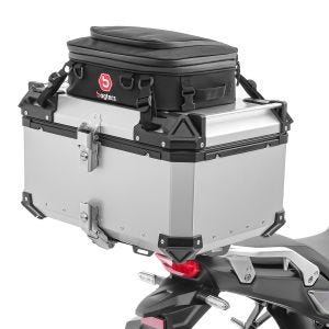 Set Alu Topcase + Gepäckbrücke passend für Honda Transalp XL 750 23-24 Bagtecs XB65 silber + Zusatztasche