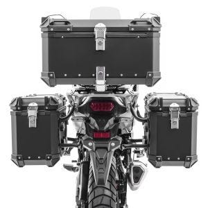 Sett Aluminium Sidevesker + toppkoffert + støtter passer Honda Transalp XL 750 23-25 tasker Bagtecs XW38-XB65 svart DPL1