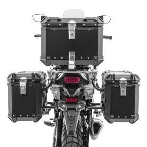 Sett Aluminium Sidevesker + toppkoffert + støtter passer Honda Transalp XL 750 23-25 bagasjevesker Bagtecs XW38-XB45 svart DPL1