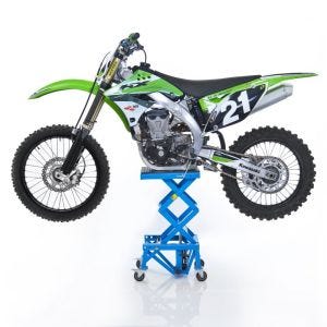 Motorsykkeljekk Enduro ConStands Crosslift XL Motocross saksejekk med ruller i blått DPLB