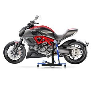 Manøvreringshjelp egnet for Ducati Diavel 11-18 blå - for garasje, sidestativ og hovedstativ, 300 kg