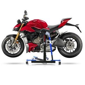 Manøvreringshjelp egnet for Ducati Streetfighter V4 / S 20-24 blå - for garasje, sidestativ og hovedstativ, 300 kg