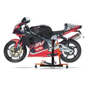 Manøvreringshjelp egnet for Aprilia RSV Mille 98-03 oransje - for garasje, sidestativ og hovedstativ, 300 kg