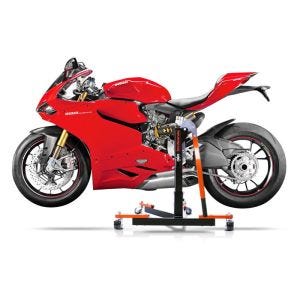 Manøvreringshjelp egnet for Ducati 1199 Panigale S 12-14 oransje - for garasje, sidestativ og hovedstativ, 300 kg