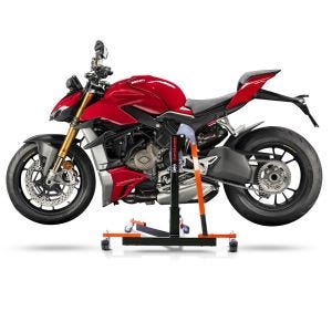 Manøvreringshjelp egnet for Ducati Streetfighter V4 / S 20-24 oransje - for garasje, sidestativ og hovedstativ, 300 kg